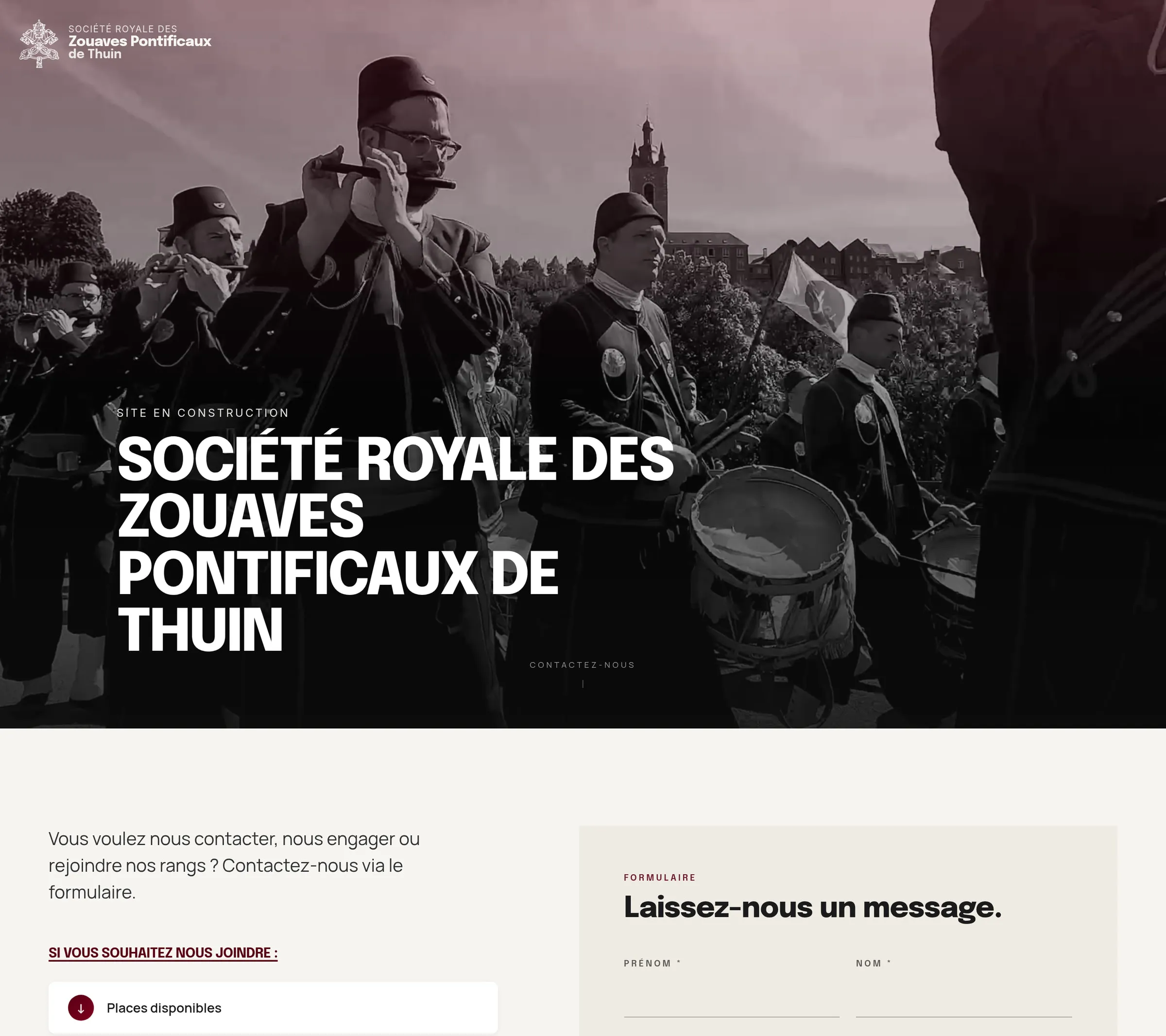Page d'accueil du site des Zouaves Pontificaux de Thuin sur ordinateur