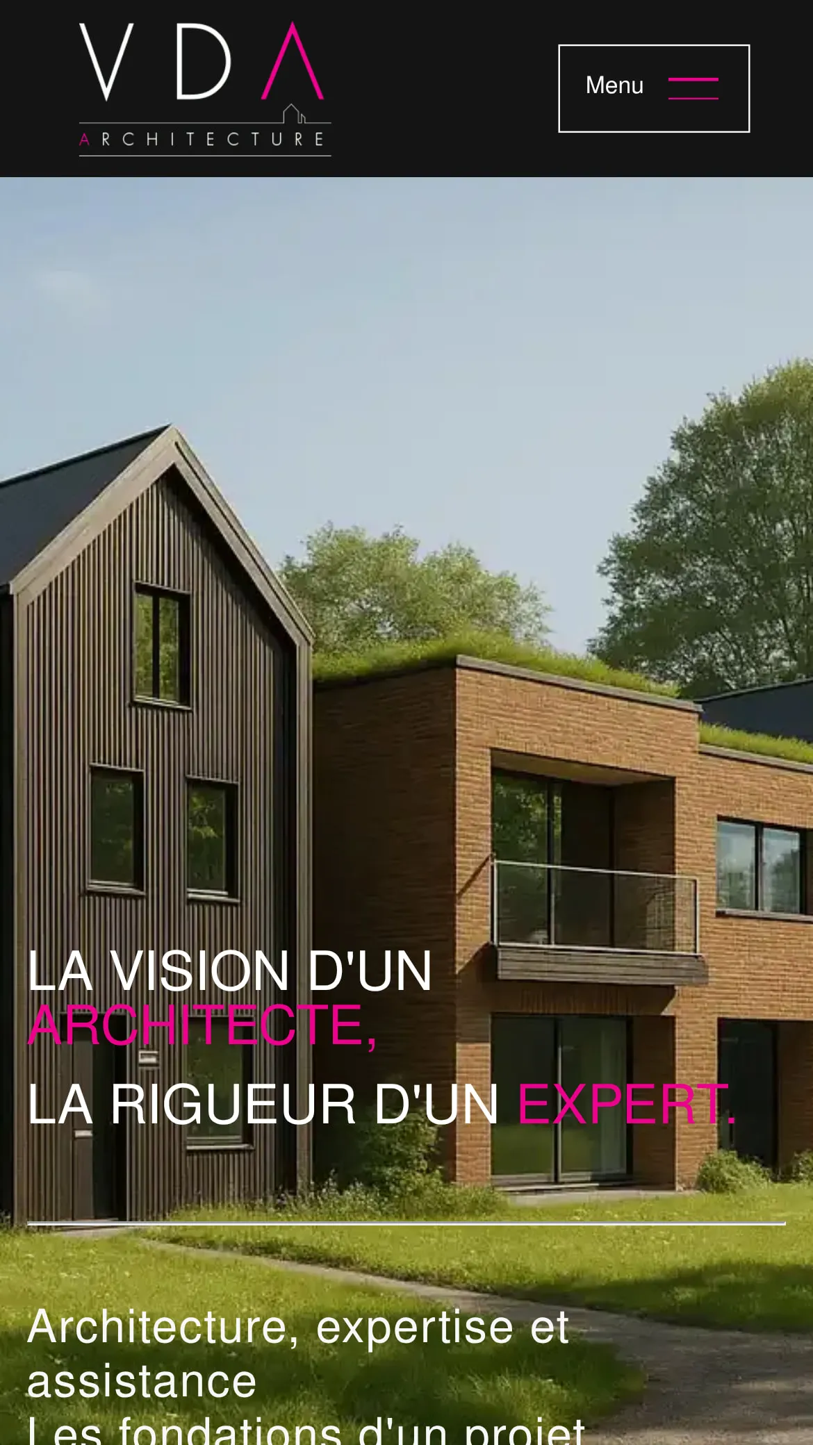 Page d'accueil du site VD Architecture sur mobile
